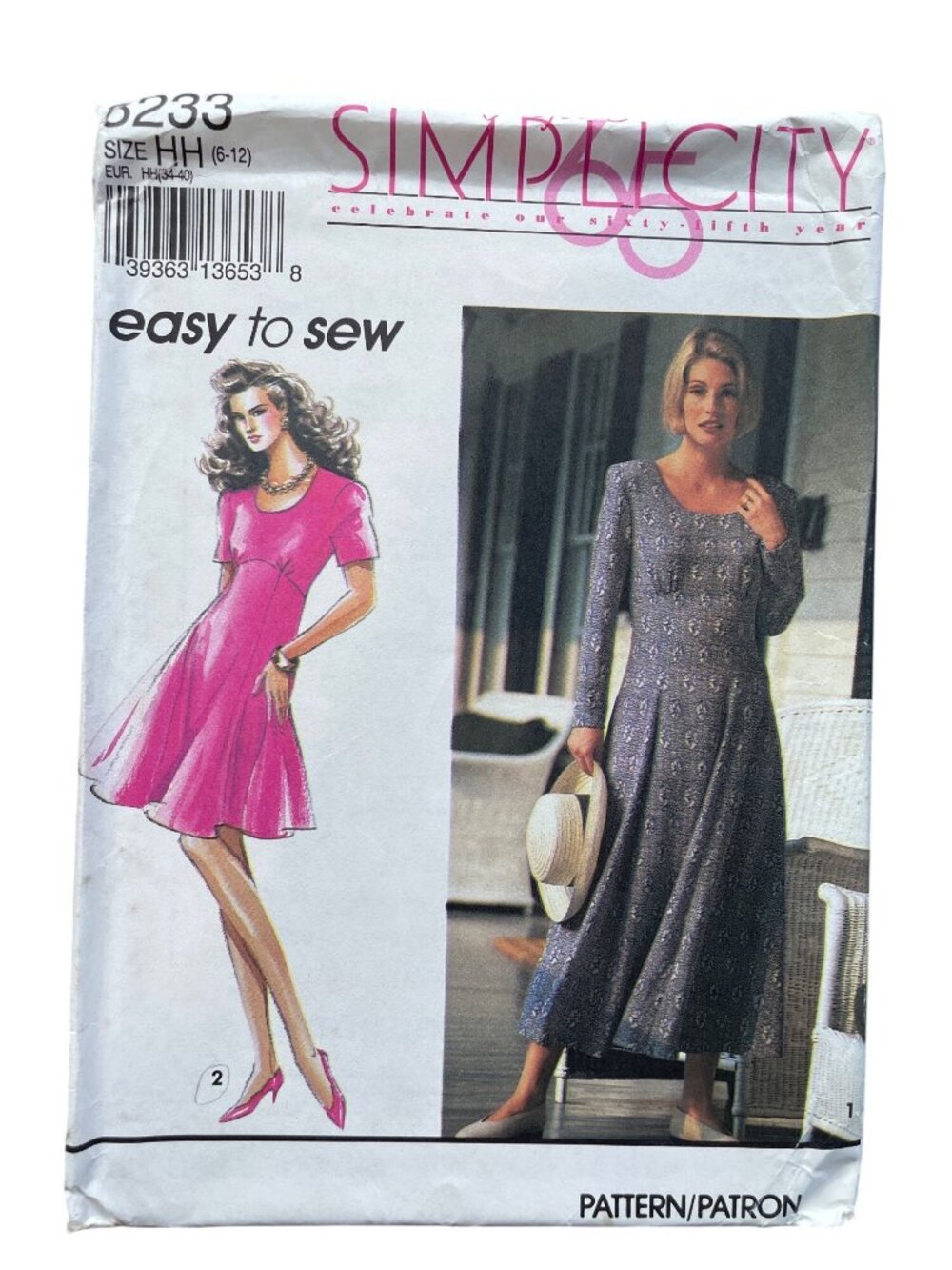 Vintage 90s Simplicity Easy To Sew Dress Pattern Sizes 6-12 HH Two Lengths UNCUT